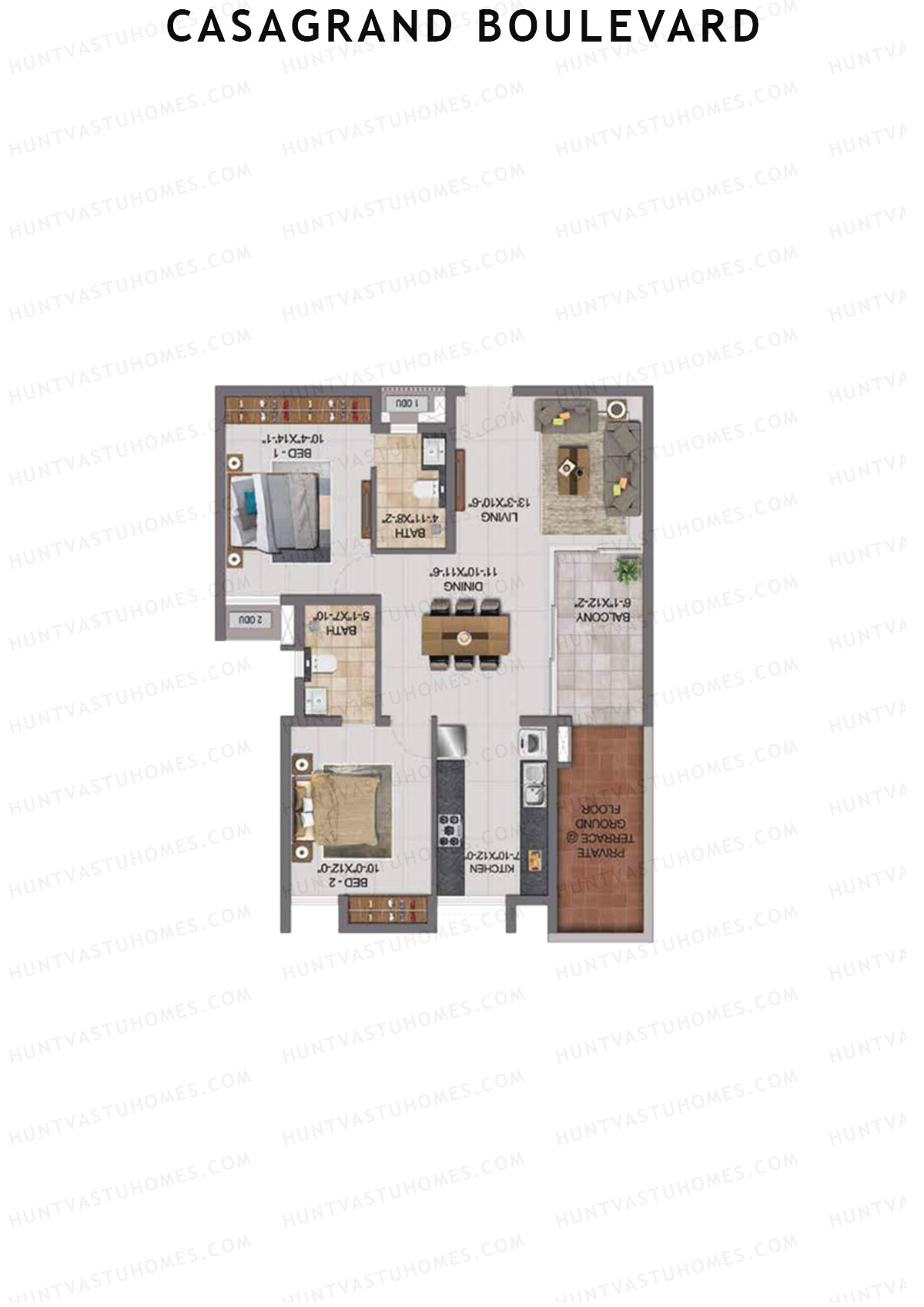Casagrand Boulevard Wing A Unit E12 Floor Plan