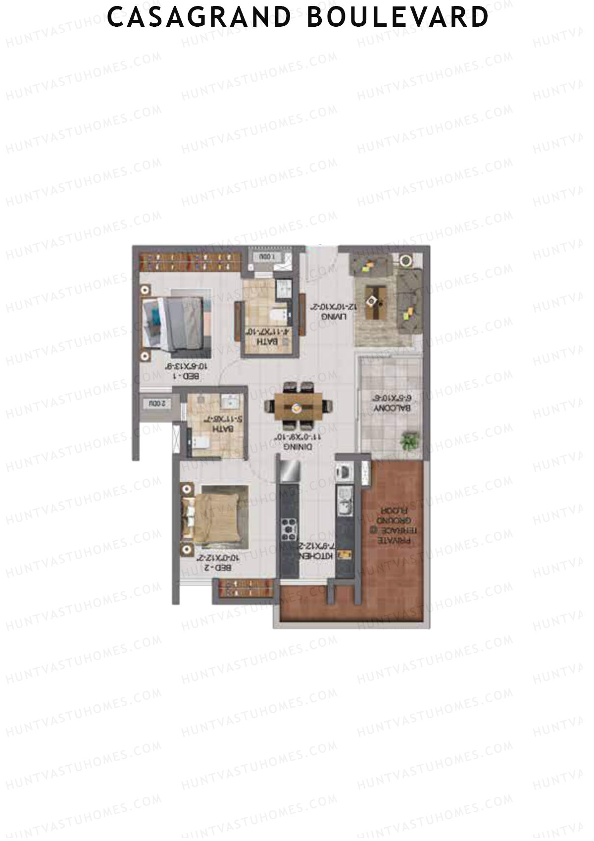 Casagrand Boulevard Wing A Unit E13 Floor Plan