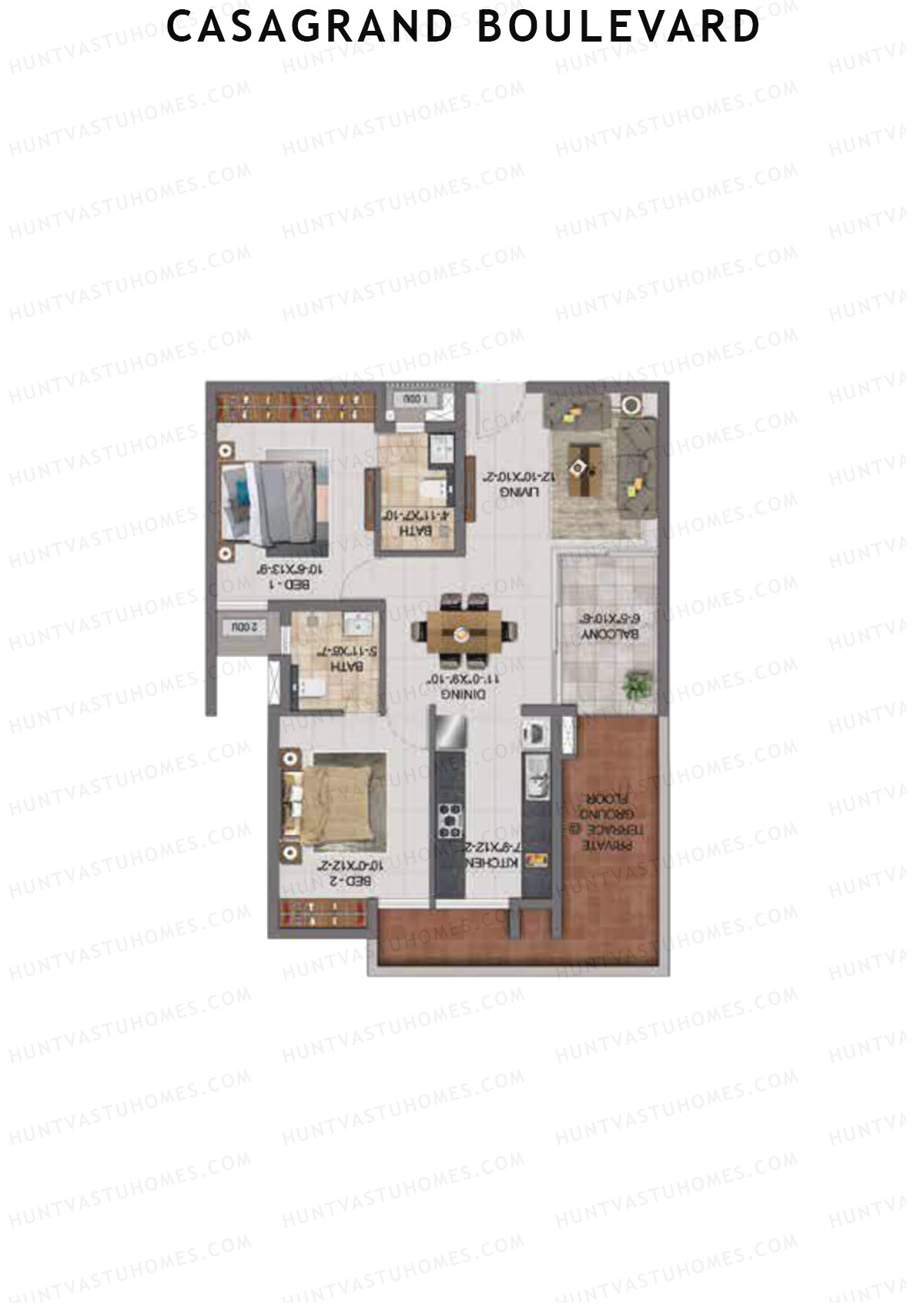 Casagrand Boulevard Wing A Unit E14 Floor Plan