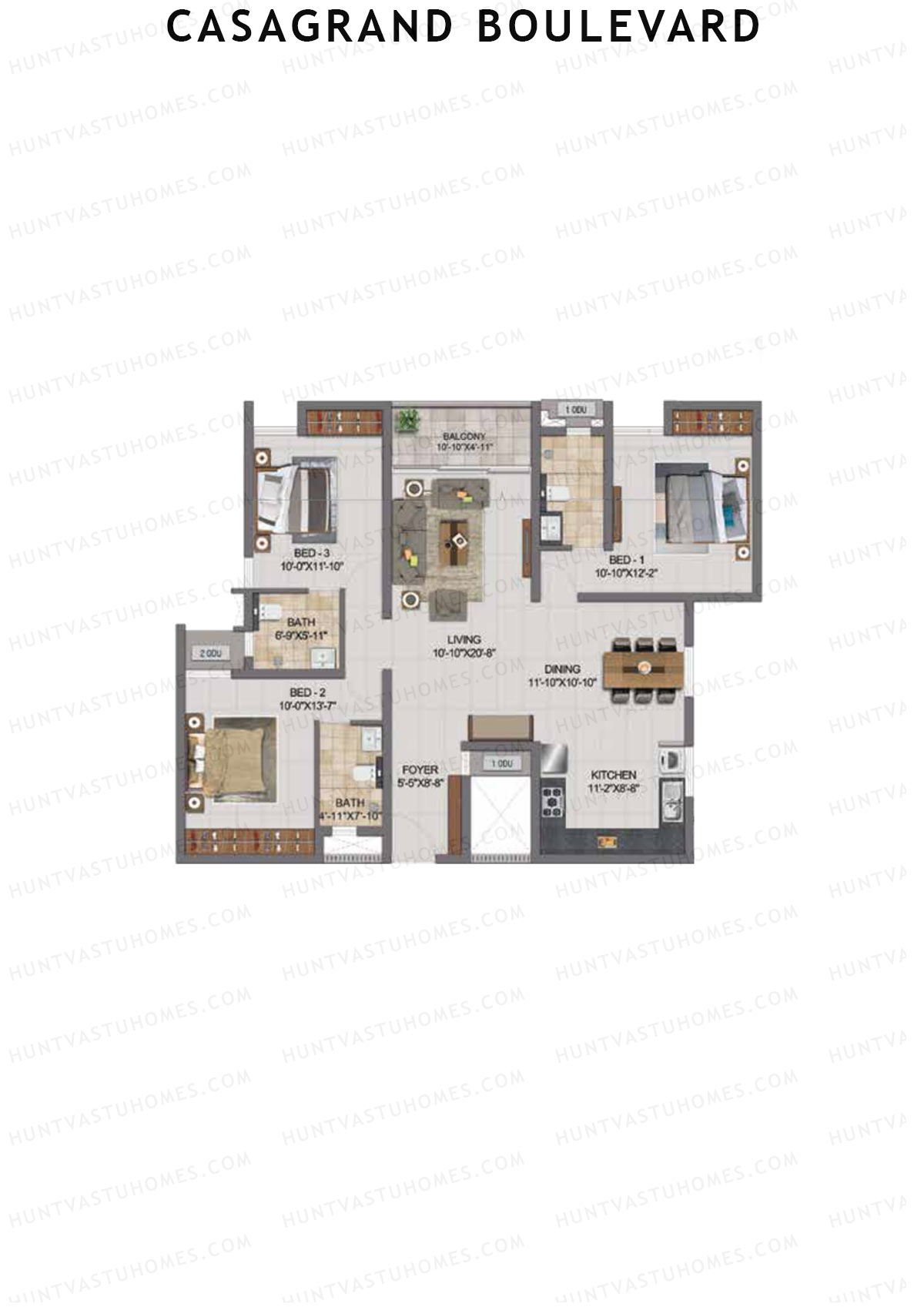 Casagrand Boulevard Wing A Unit E17 Floor Plan