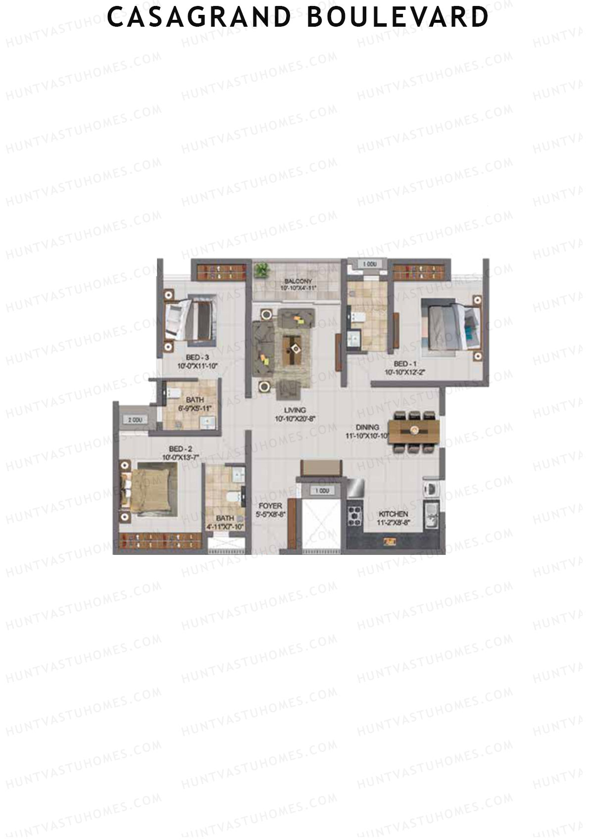 Casagrand Boulevard Wing A Unit E18 Floor Plan