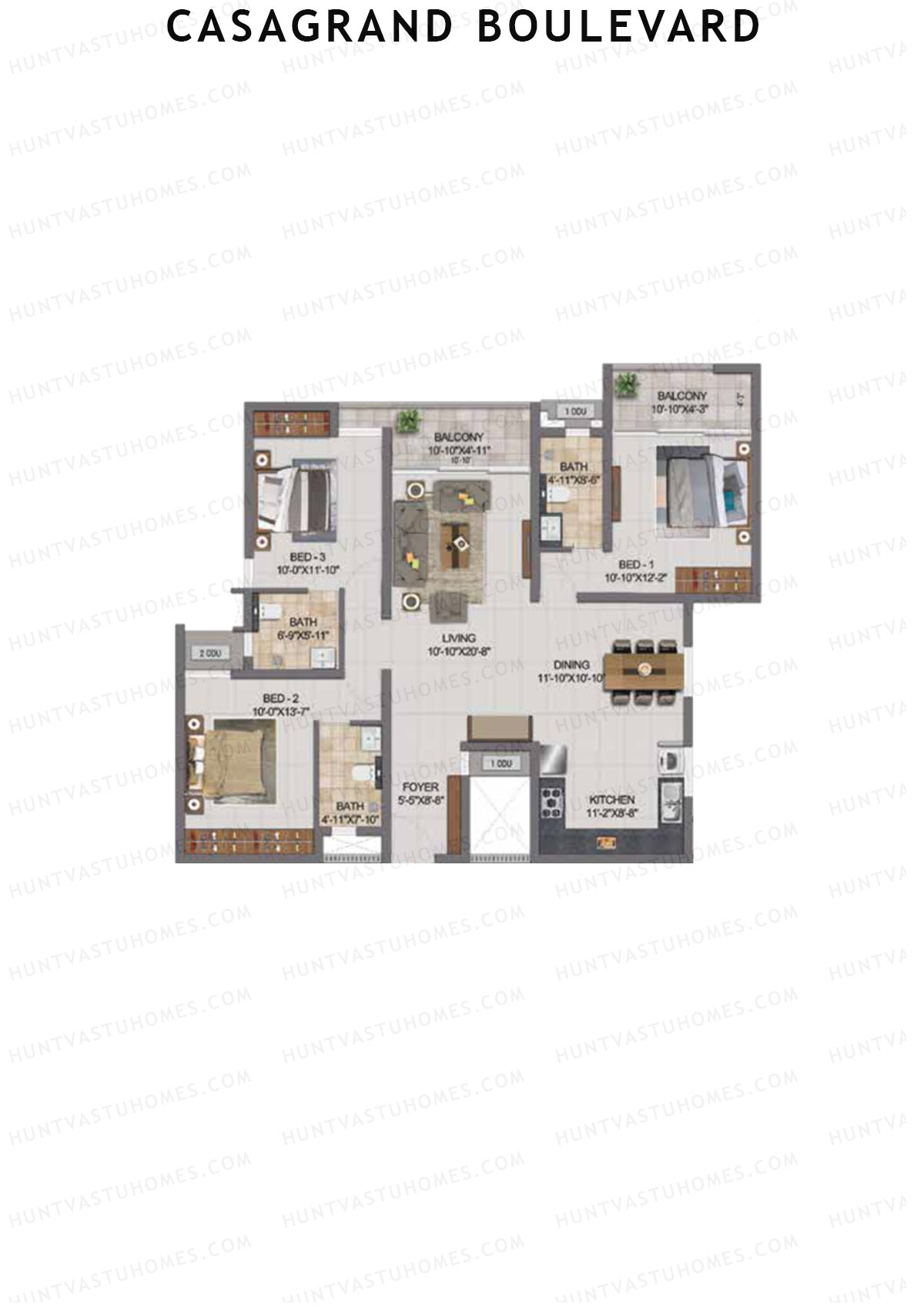 Casagrand Boulevard Wing A Unit E18 Floor Plan