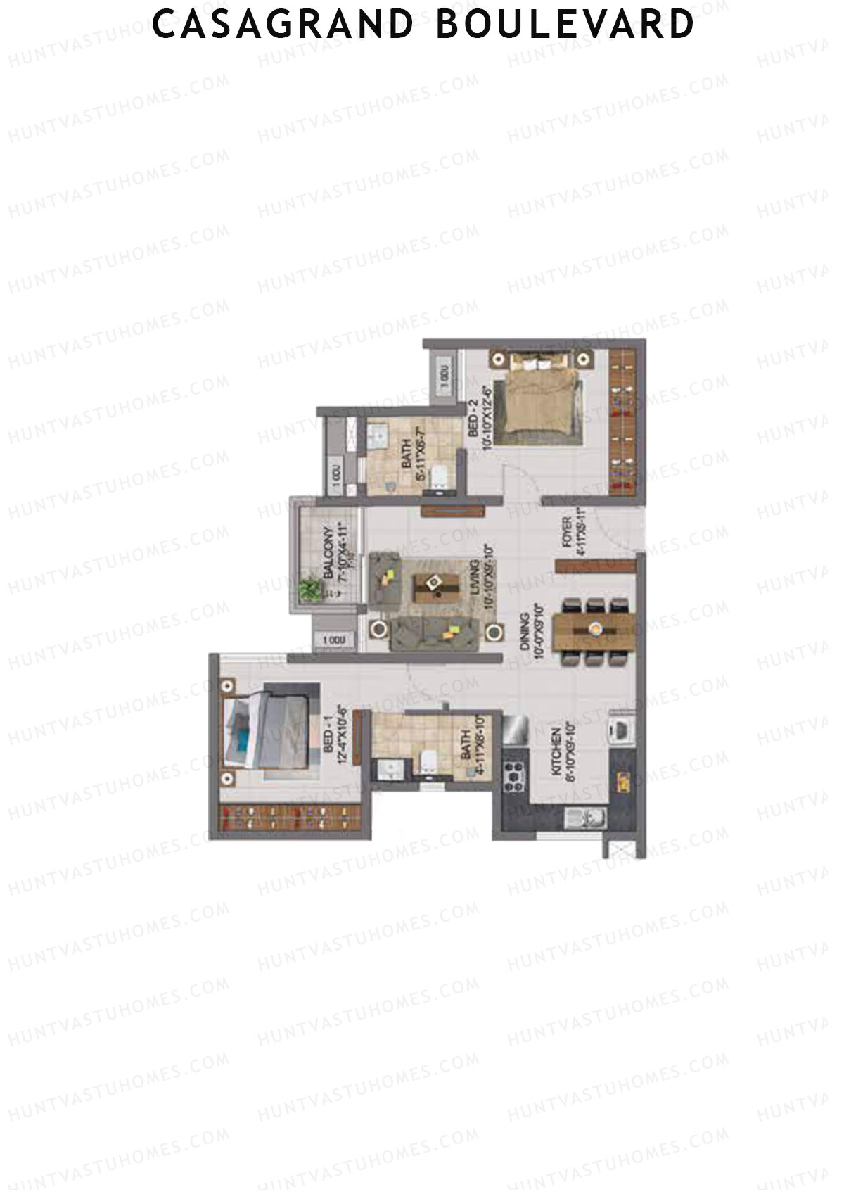 Casagrand Boulevard Wing A Unit E1 Floor Plan