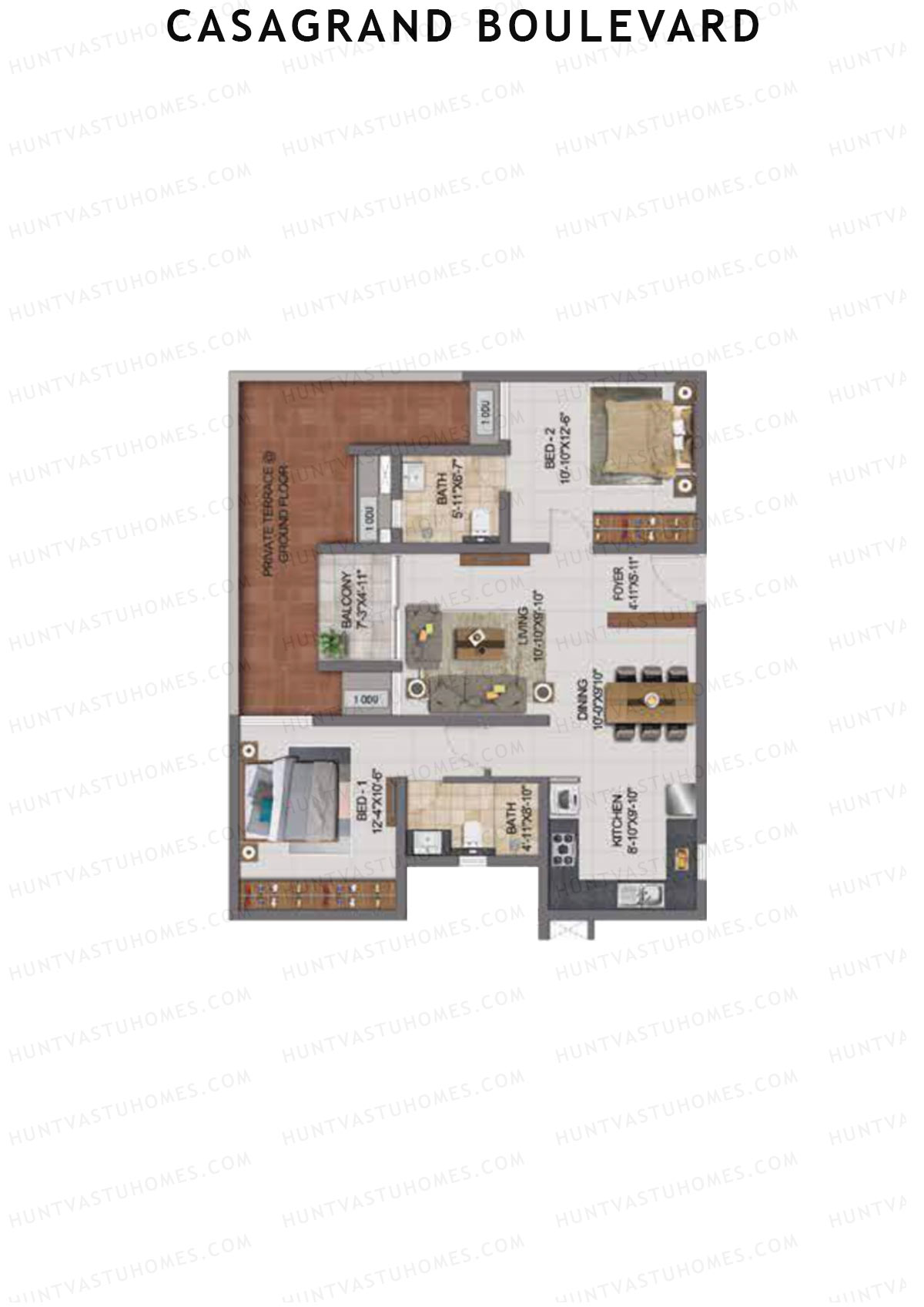 Casagrand Boulevard Wing A Unit E1 Floor Plan