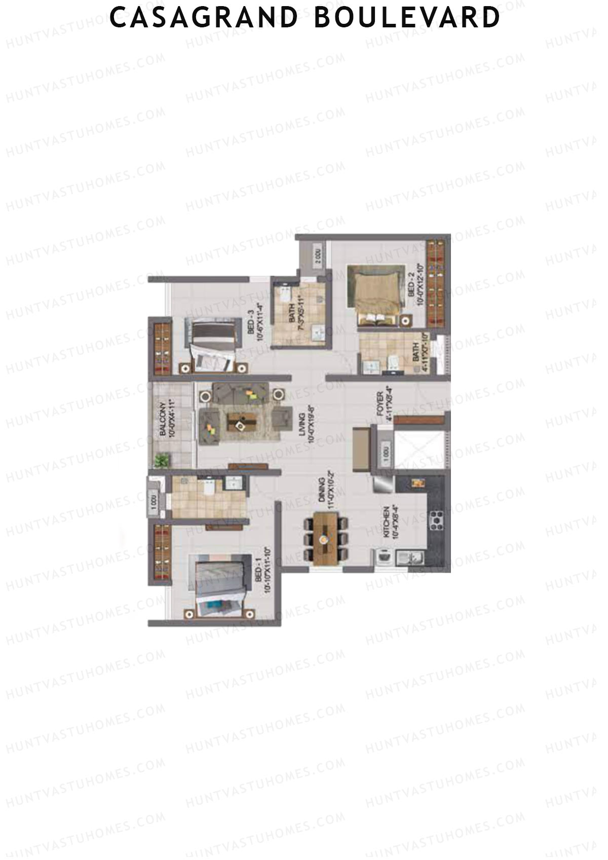 Casagrand Boulevard Wing A Unit E2 Floor Plan