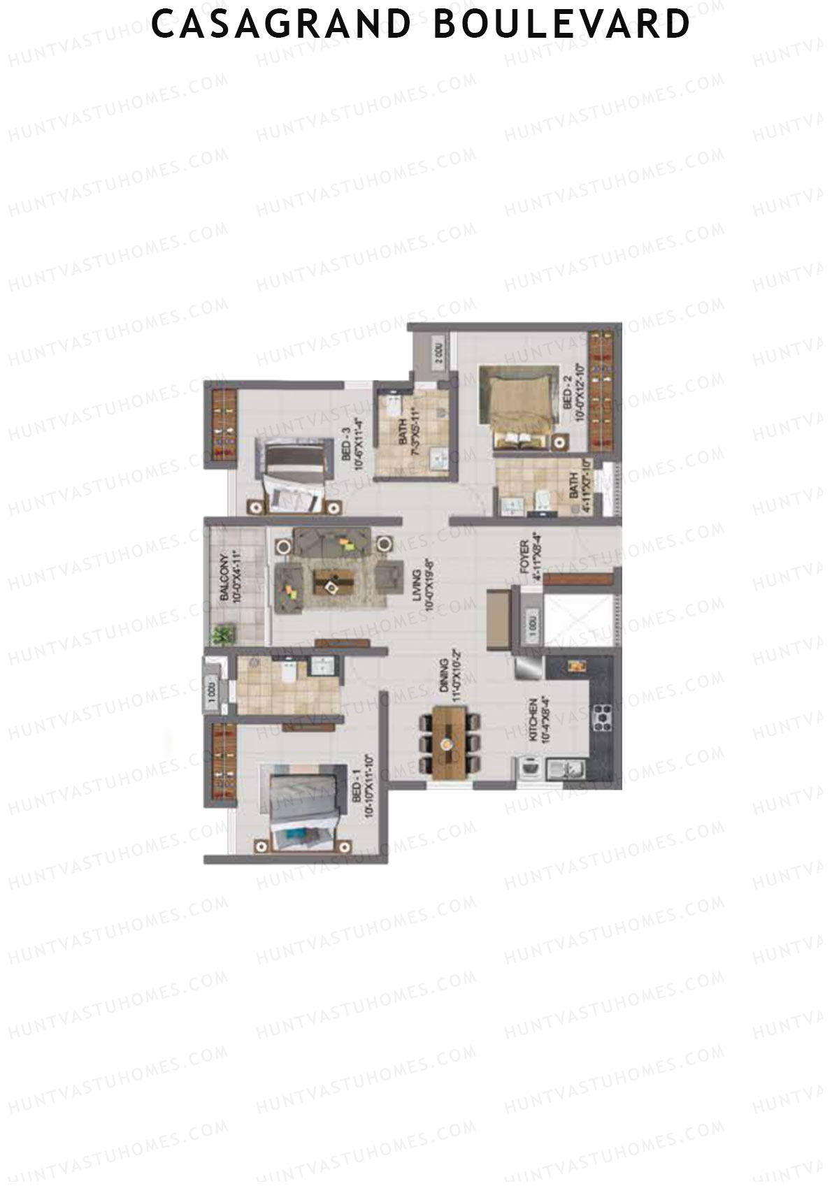 Casagrand Boulevard Wing A Unit E2 Floor Plan