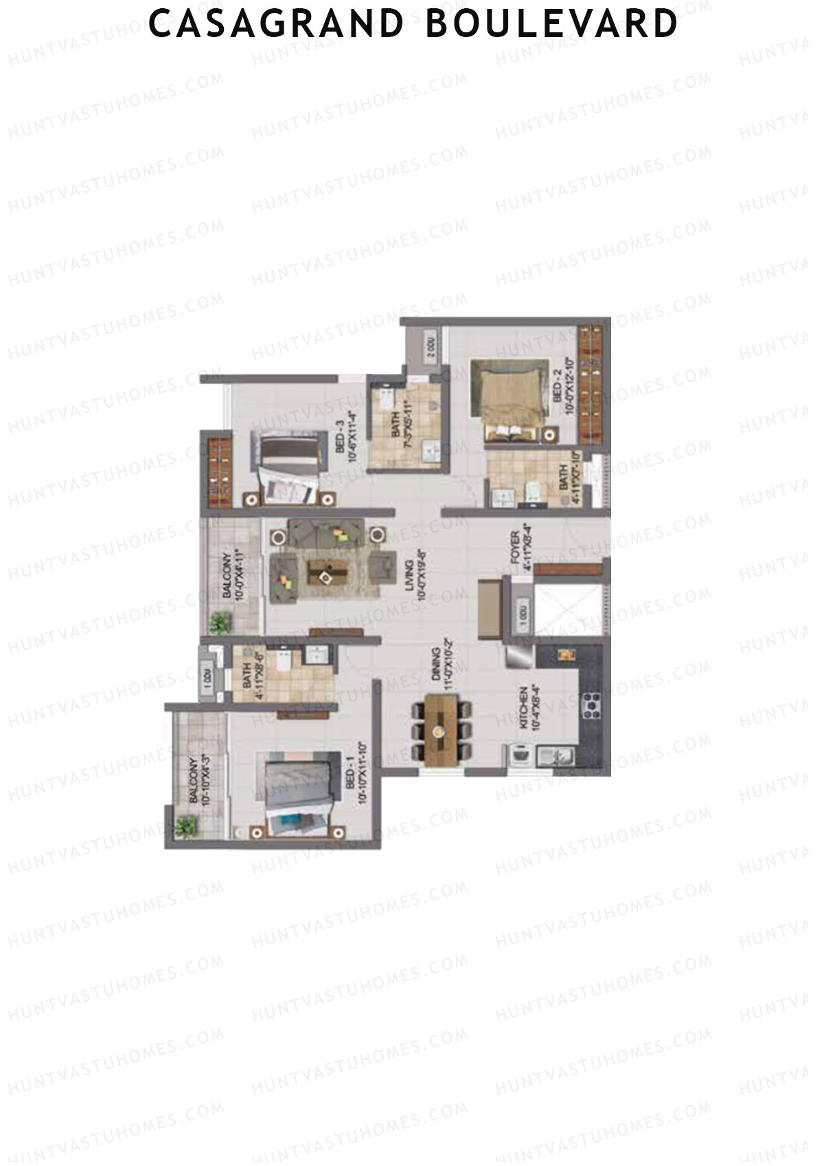 Casagrand Boulevard Wing A Unit E2 Floor Plan