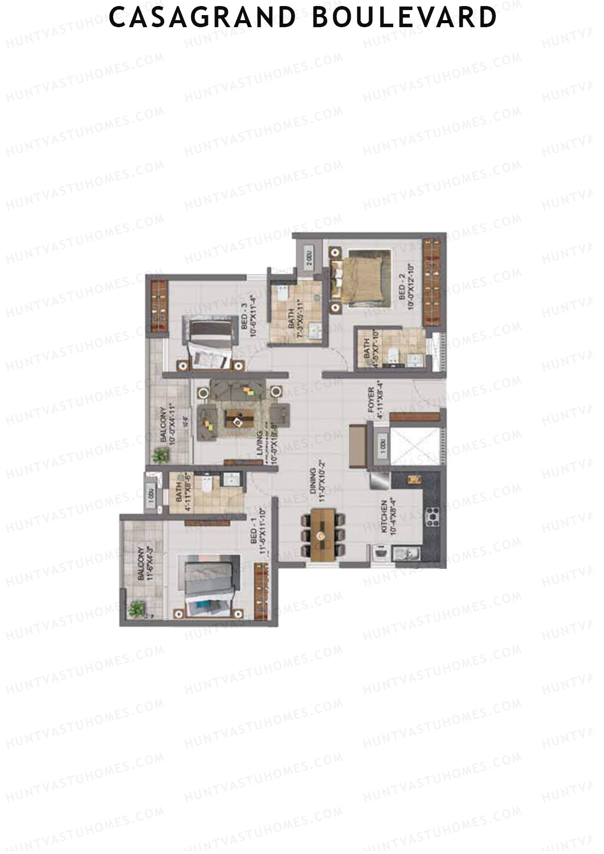 Casagrand Boulevard Wing A Unit E3 Floor Plan