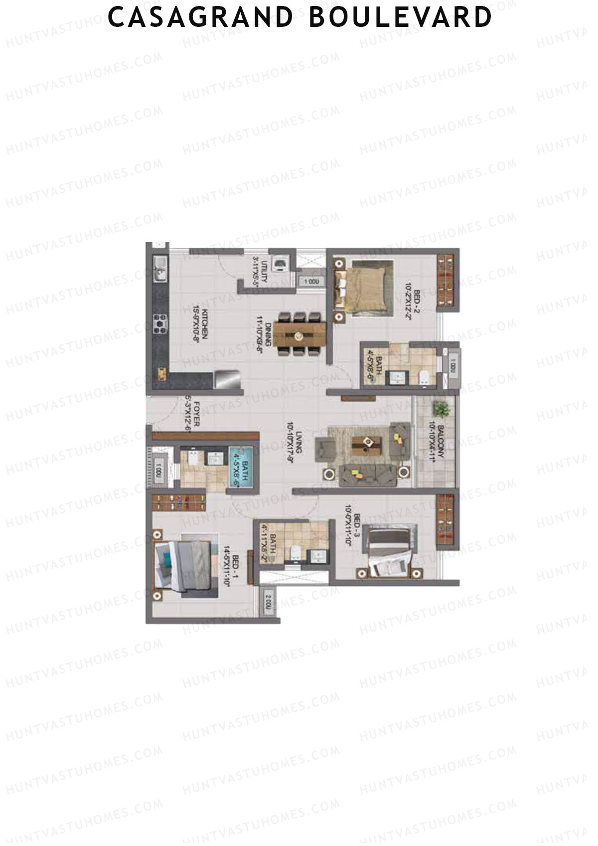 Casagrand Boulevard Wing A Unit E5 Floor Plan