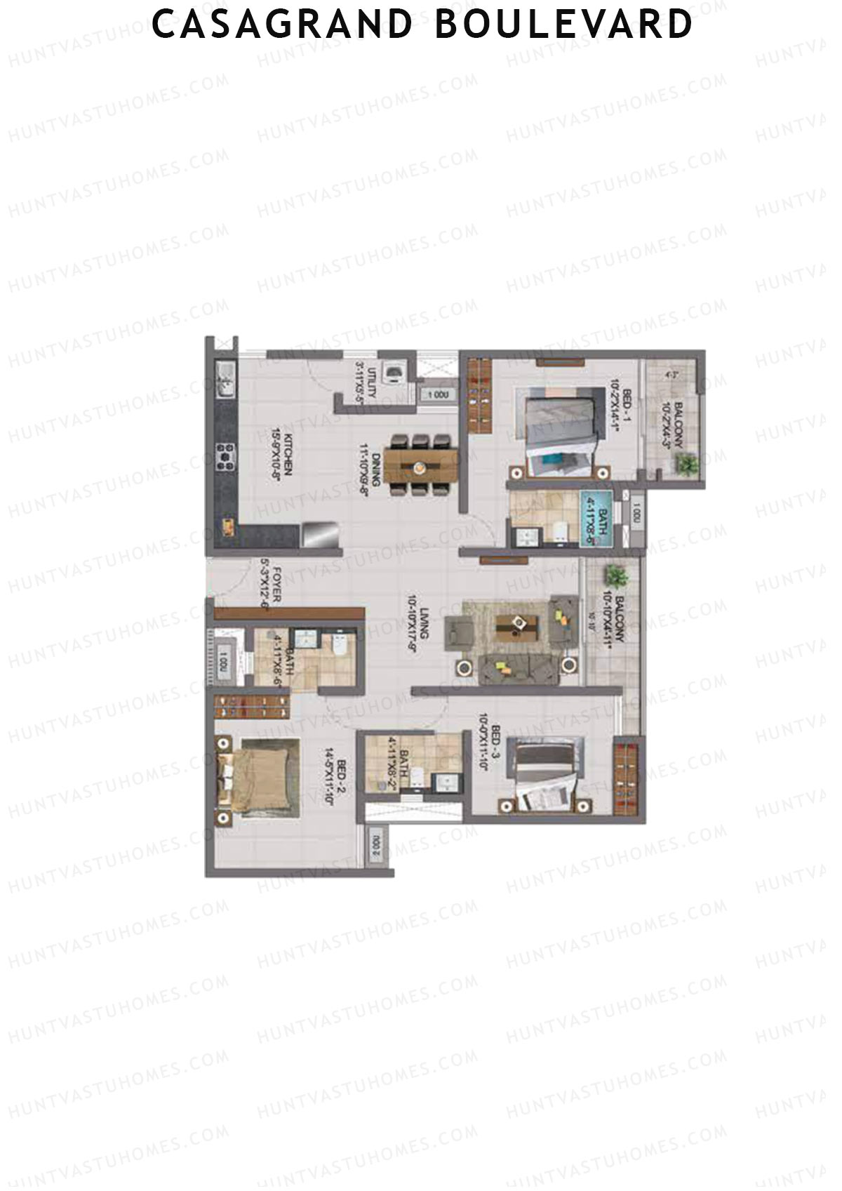 Casagrand Boulevard Wing A Unit E6 Floor Plan