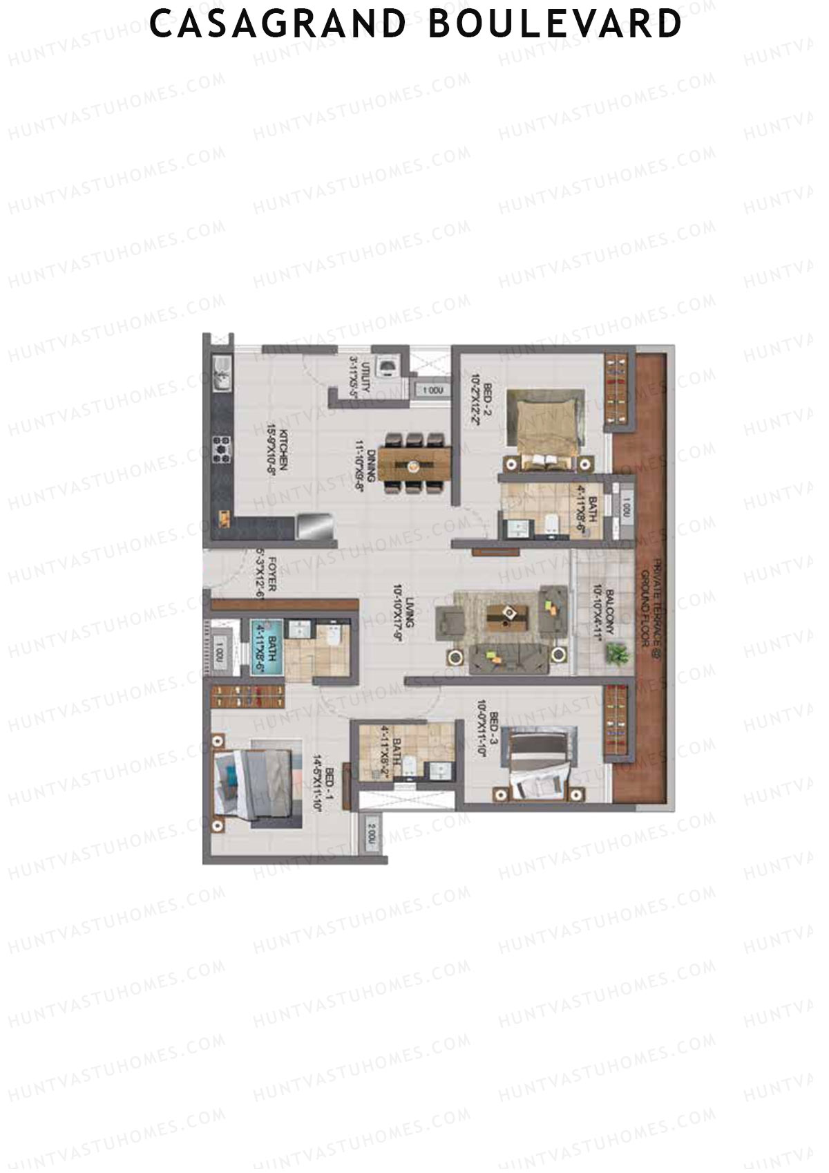 Casagrand Boulevard Wing A Unit E7 Floor Plan