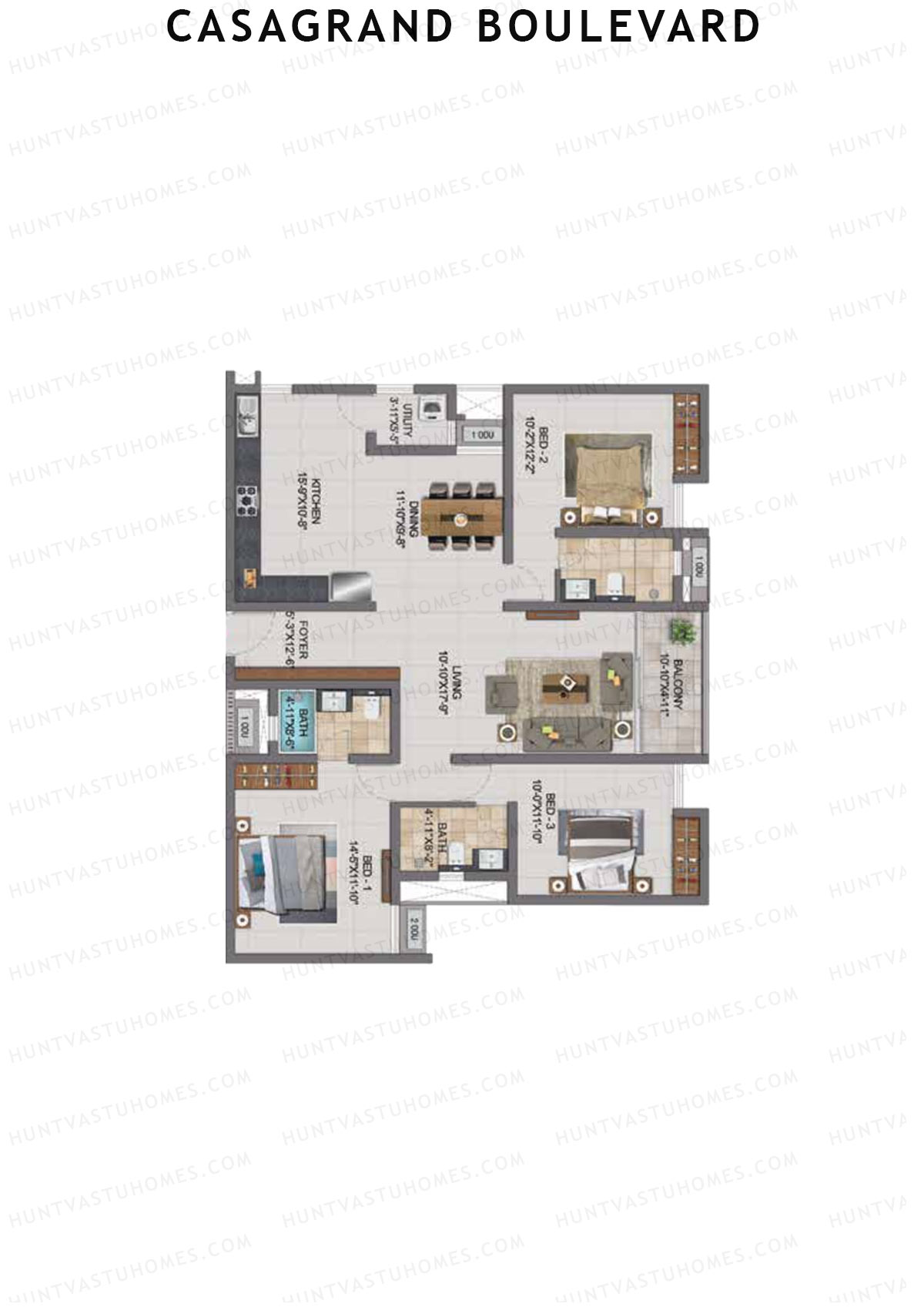 Casagrand Boulevard Wing A Unit E7 Floor Plan