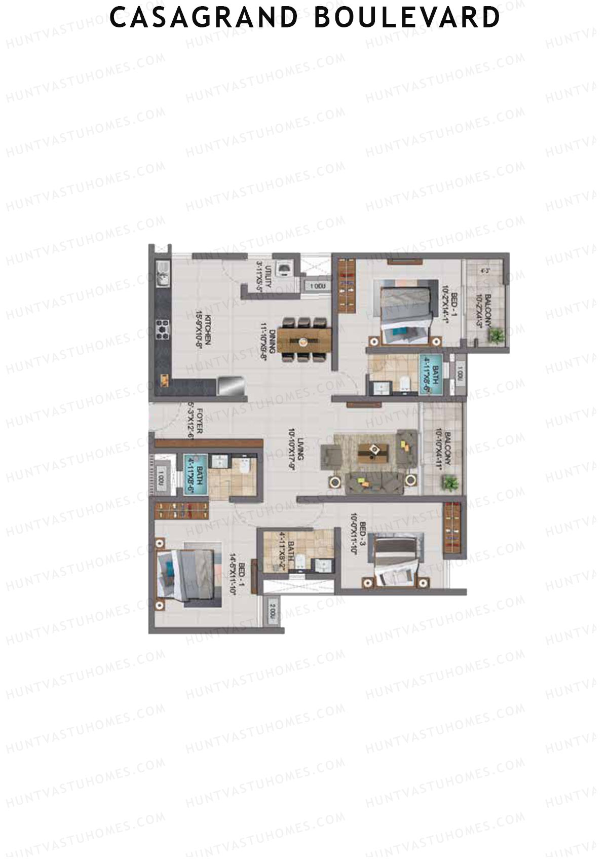 Casagrand Boulevard Wing A Unit E7 Floor Plan