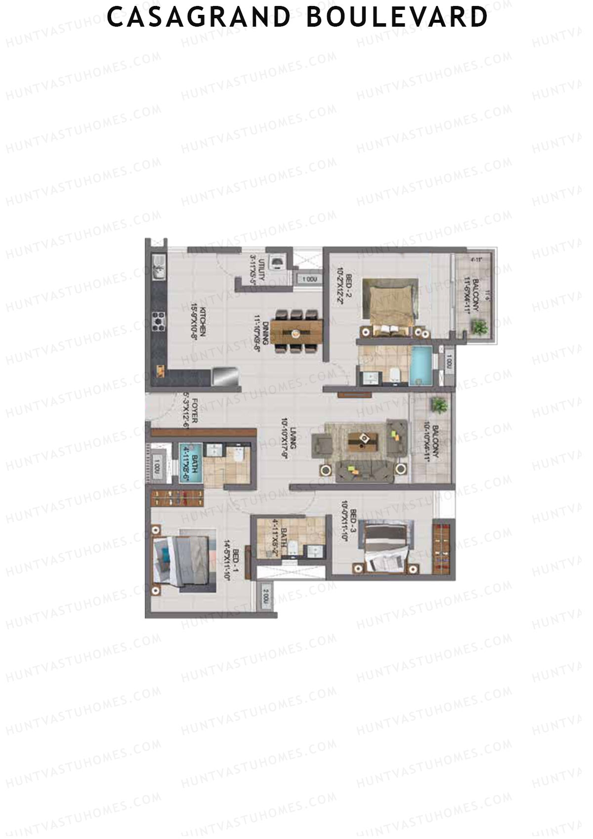 Casagrand Boulevard Wing A Unit E7 Floor Plan