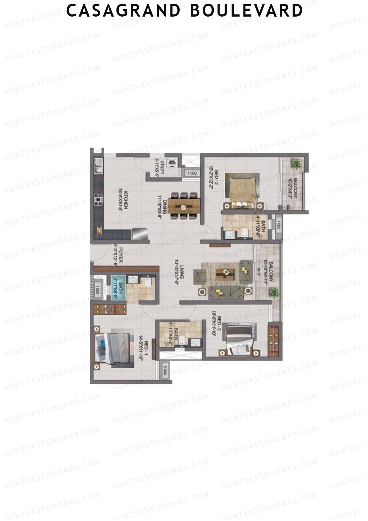 Casagrand Boulevard Wing A Unit E7 Floor Plan