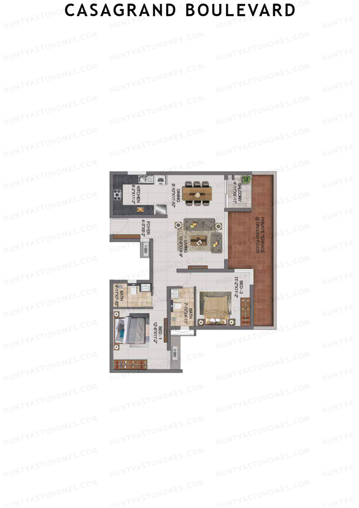 Casagrand Boulevard Wing A Unit E8 Floor Plan