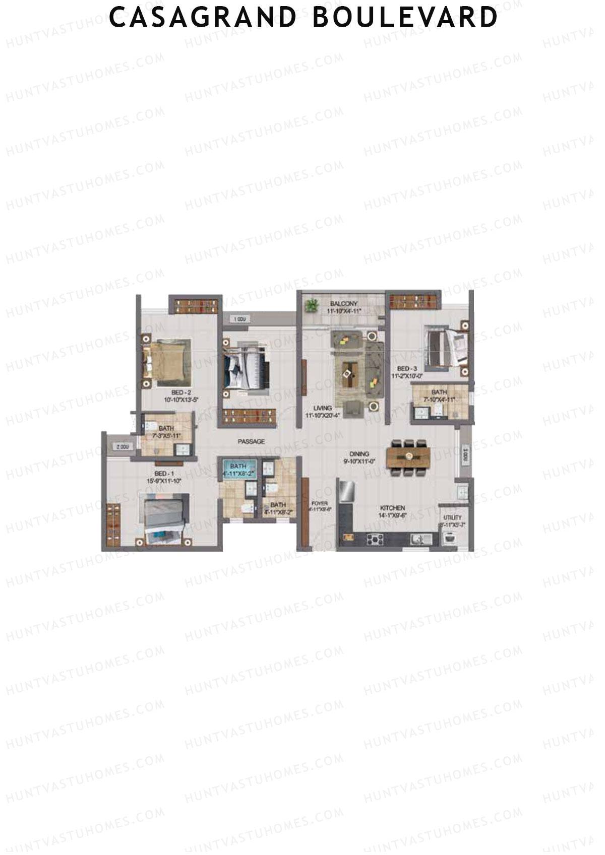 Casagrand Boulevard Wing A Unit E9 Floor Plan