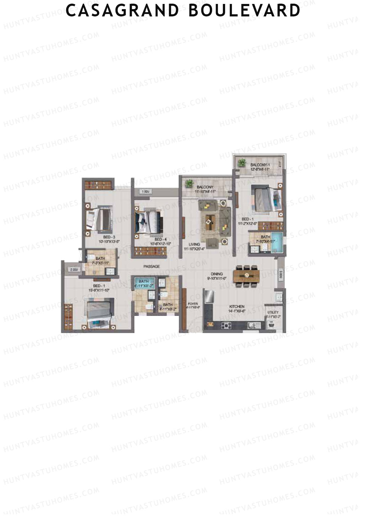 Casagrand Boulevard Wing A Unit E9 Floor Plan