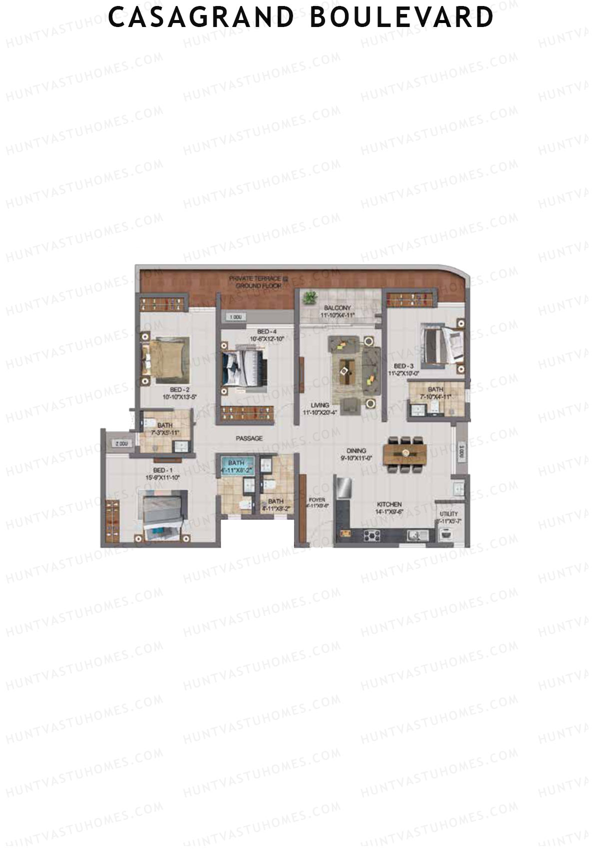 Casagrand Boulevard Wing A Unit E9 Floor Plan