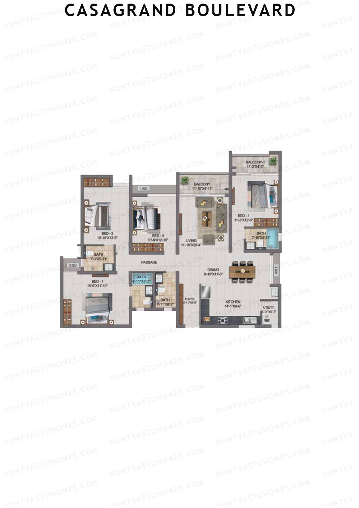 Casagrand Boulevard Wing A Unit E9 Floor Plan