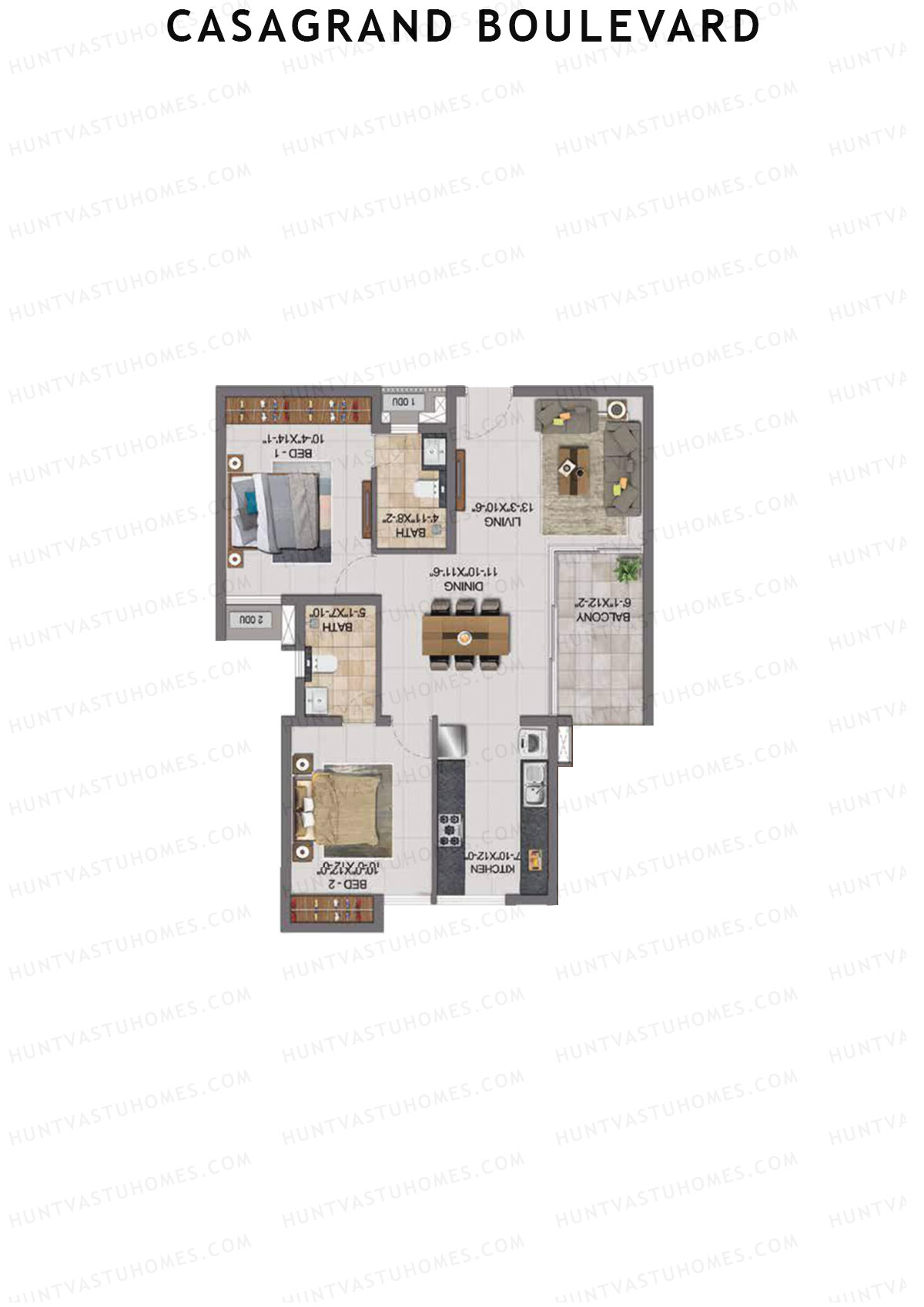 Casagrand Boulevard Wing A Unit F10 Floor Plan