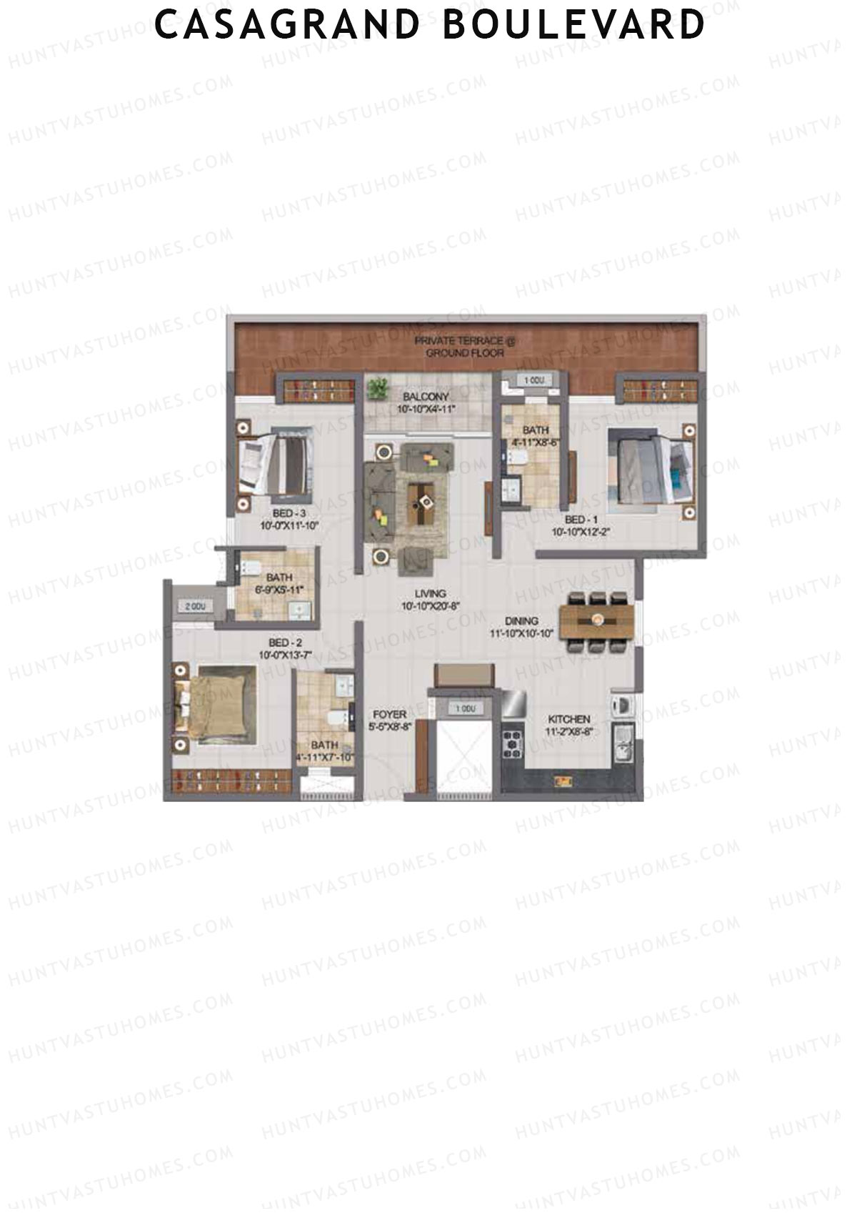 Casagrand Boulevard Wing A Unit F11 Floor Plan