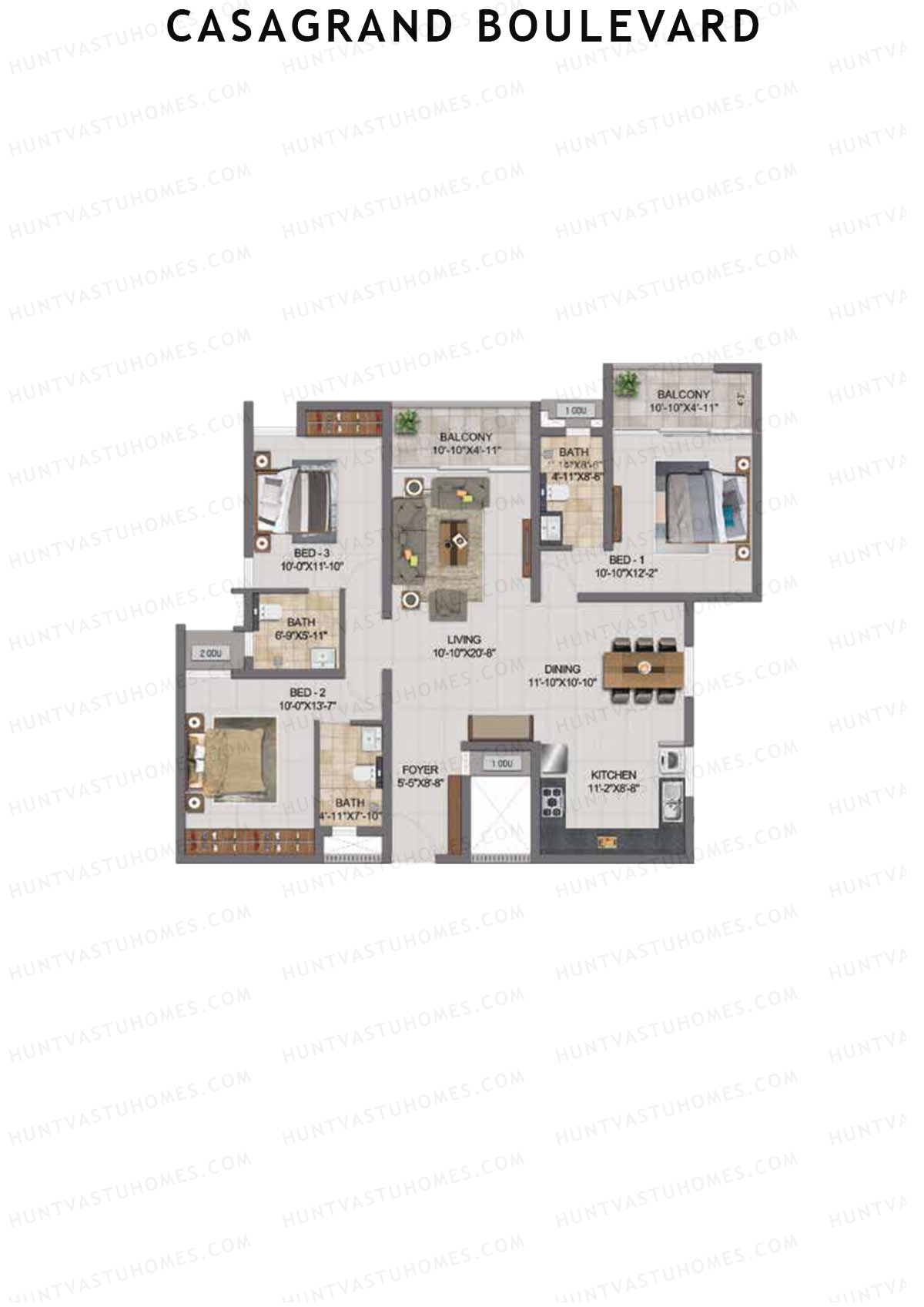 Casagrand Boulevard Wing A Unit F11 Floor Plan