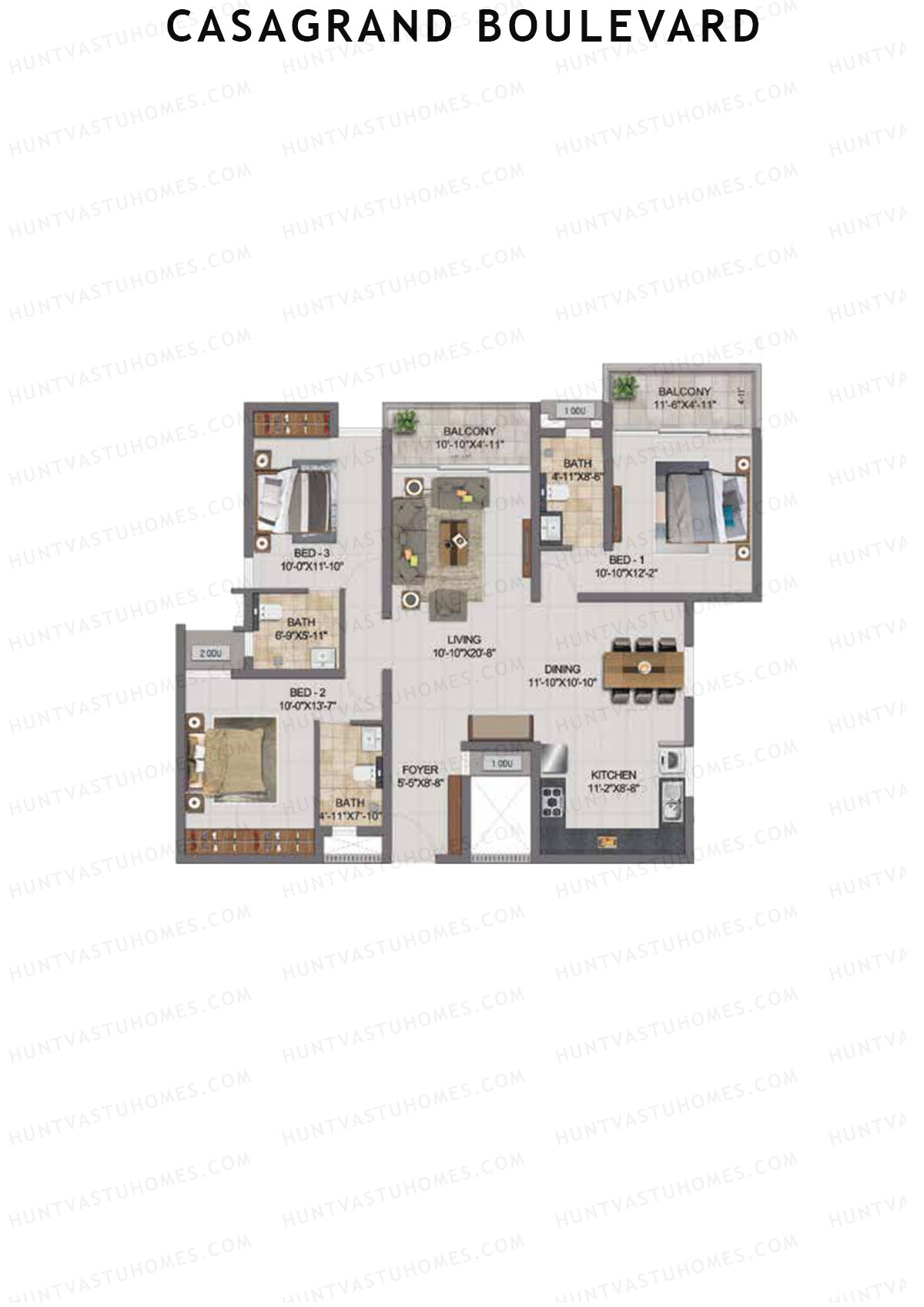 Casagrand Boulevard Wing A Unit F11 Floor Plan