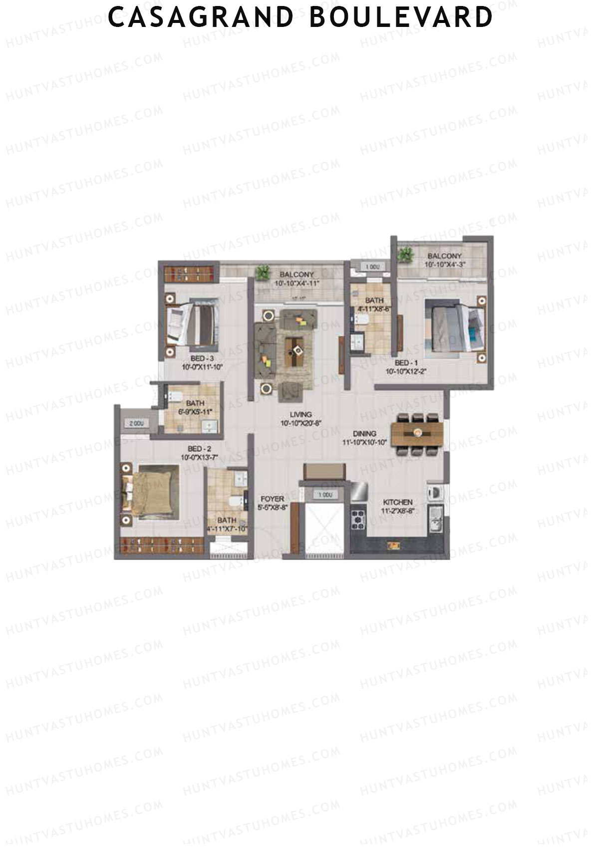 Casagrand Boulevard Wing A Unit F11 Floor Plan