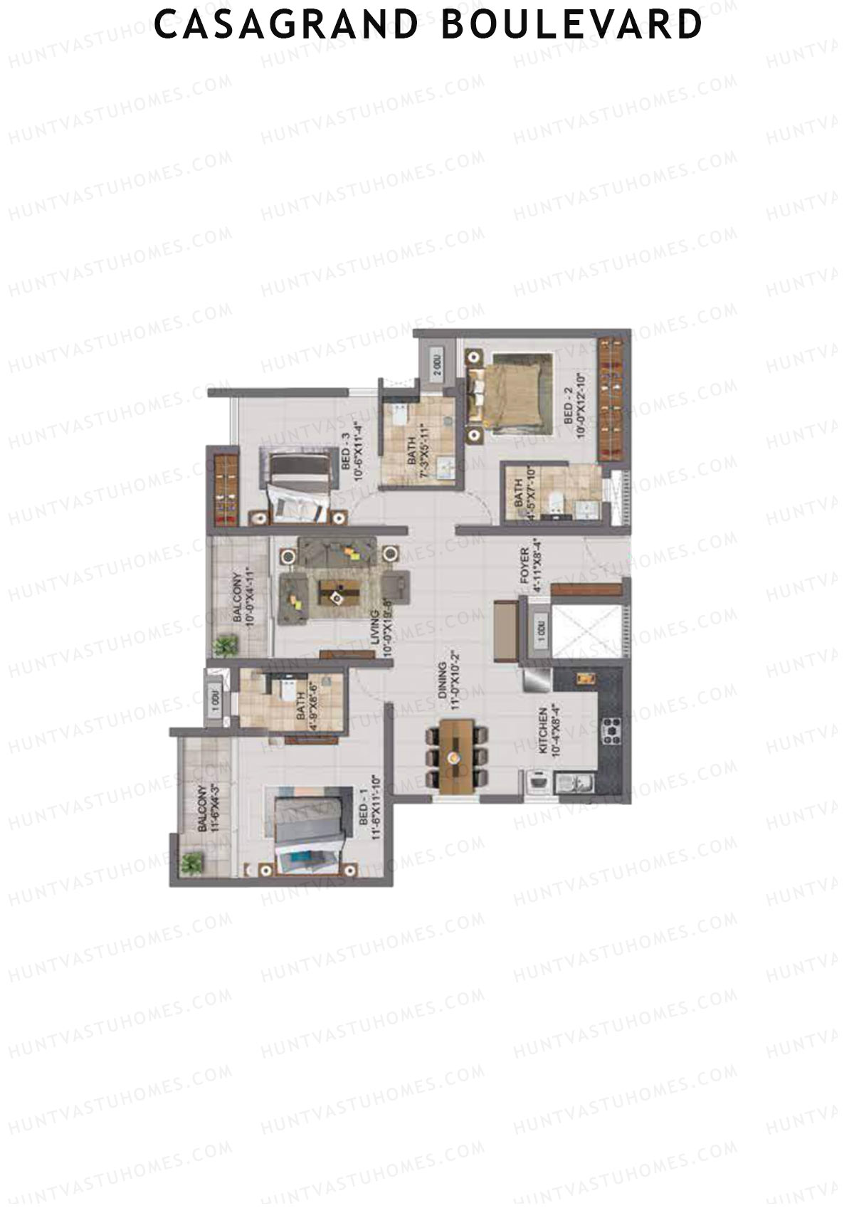Casagrand Boulevard Wing A Unit F2 Floor Plan