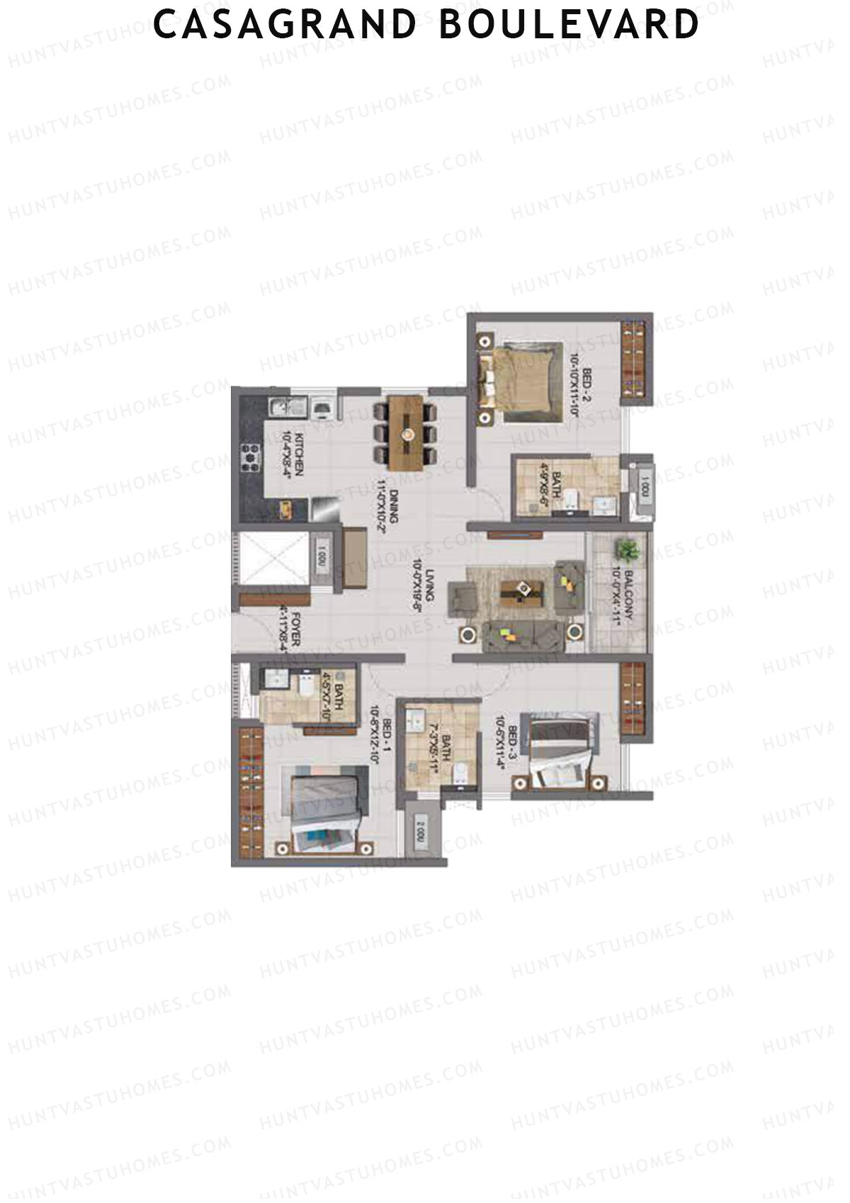 Casagrand Boulevard Wing A Unit F3 Floor Plan