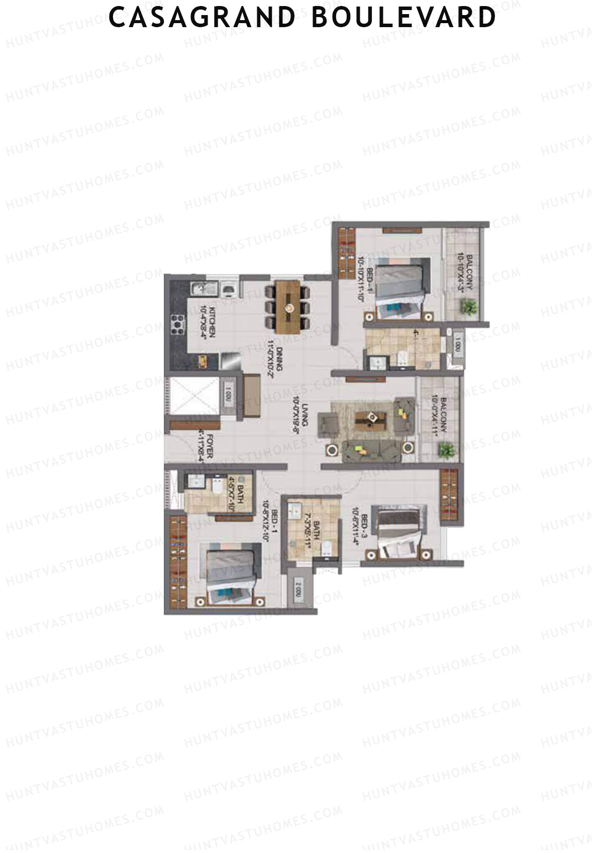 Casagrand Boulevard Wing A Unit F3 Floor Plan