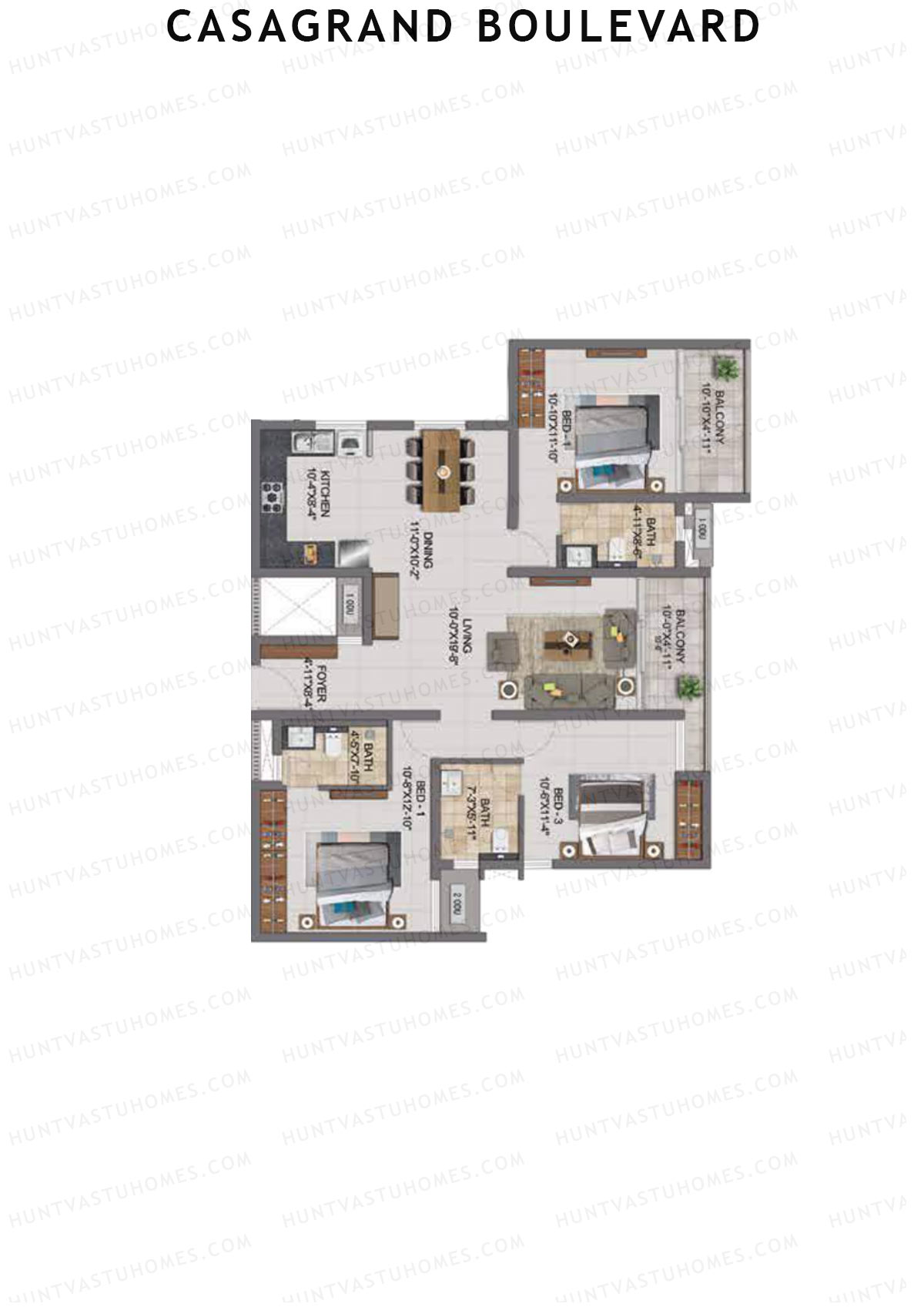 Casagrand Boulevard Wing A Unit F3 Floor Plan