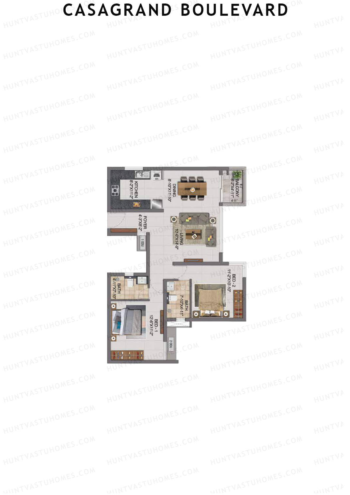 Casagrand Boulevard Wing A Unit F5 Floor Plan