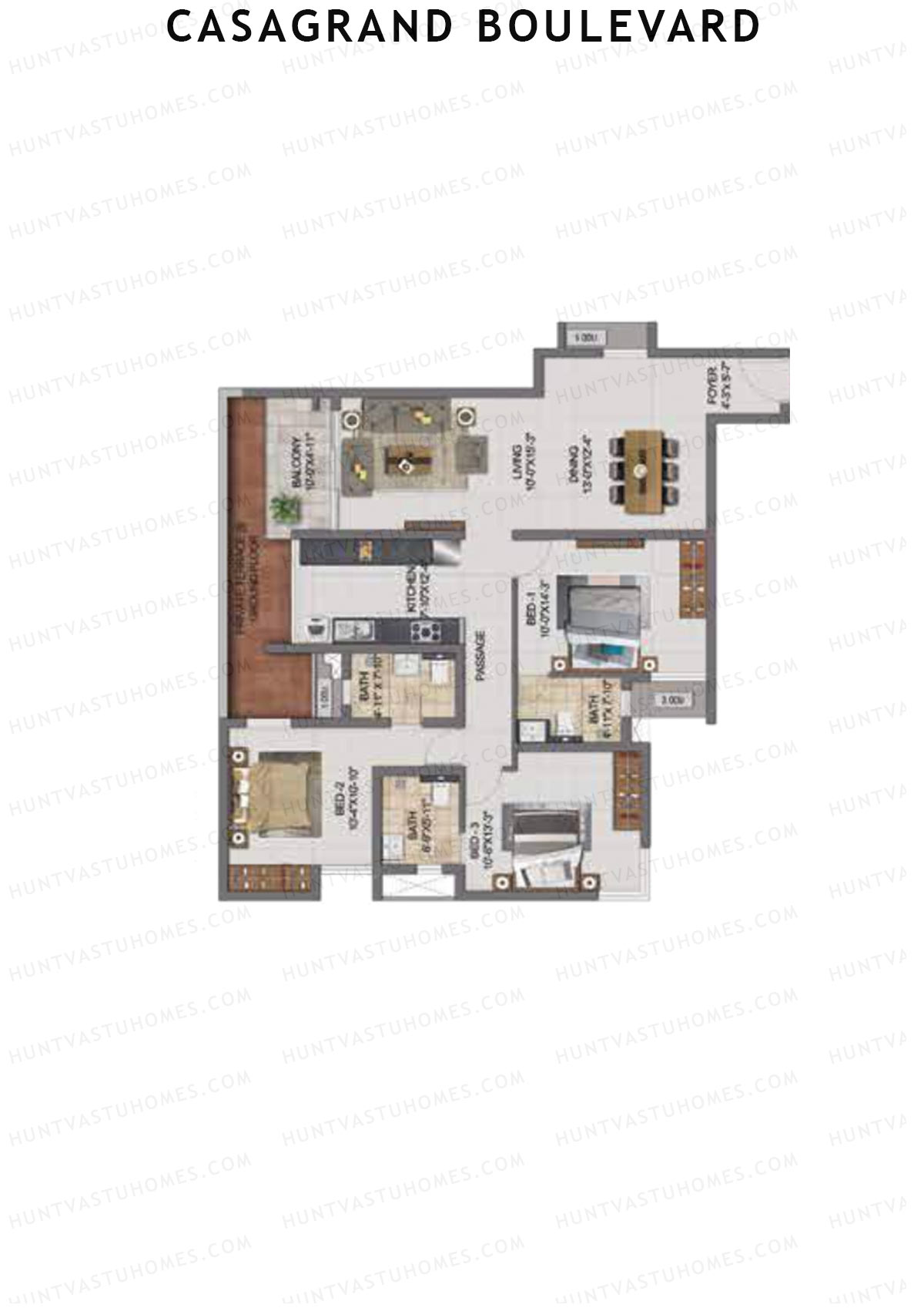 Casagrand Boulevard Wing A Unit F7 Floor Plan