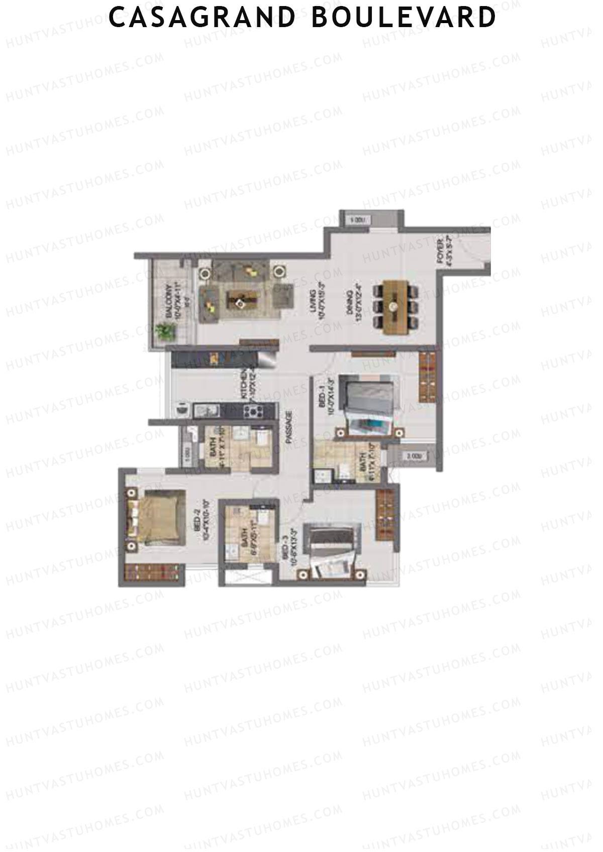 Casagrand Boulevard Wing A Unit F7 Floor Plan