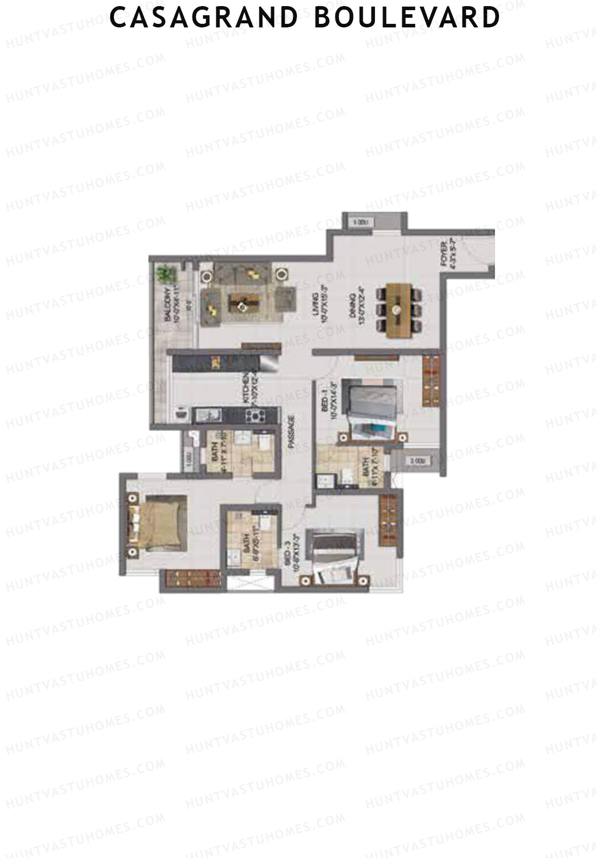 Casagrand Boulevard Wing A Unit F7 Floor Plan
