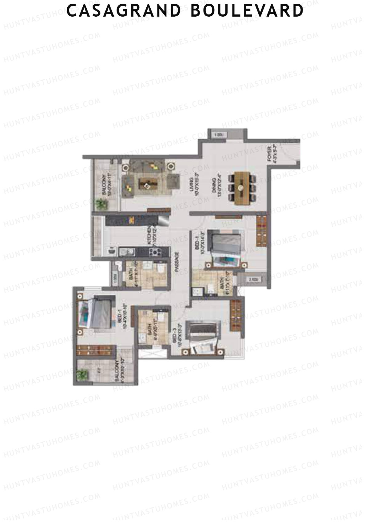 Casagrand Boulevard Wing A Unit F7 Floor Plan