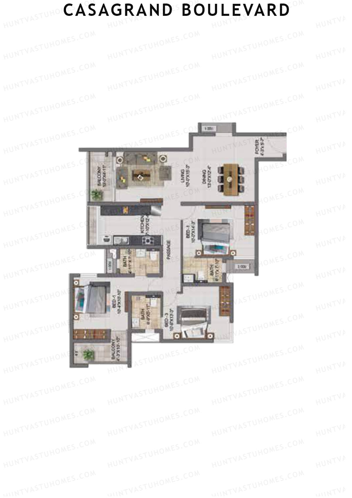 Casagrand Boulevard Wing A Unit F7 Floor Plan