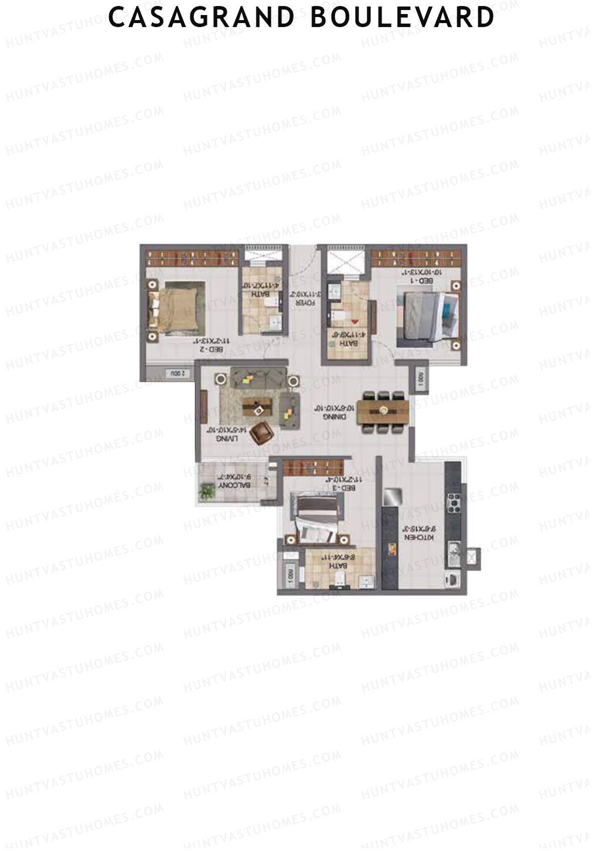 Casagrand Boulevard Wing A Unit F8 Floor Plan