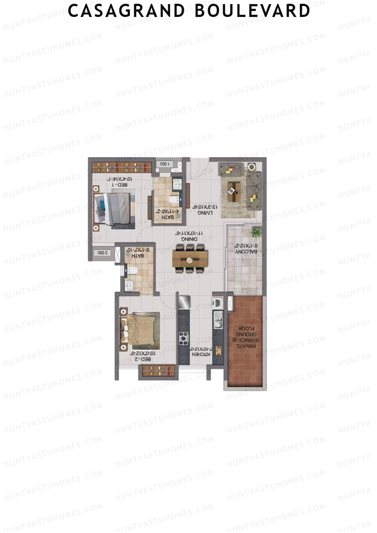 Casagrand Boulevard Wing A Unit F9 Floor Plan