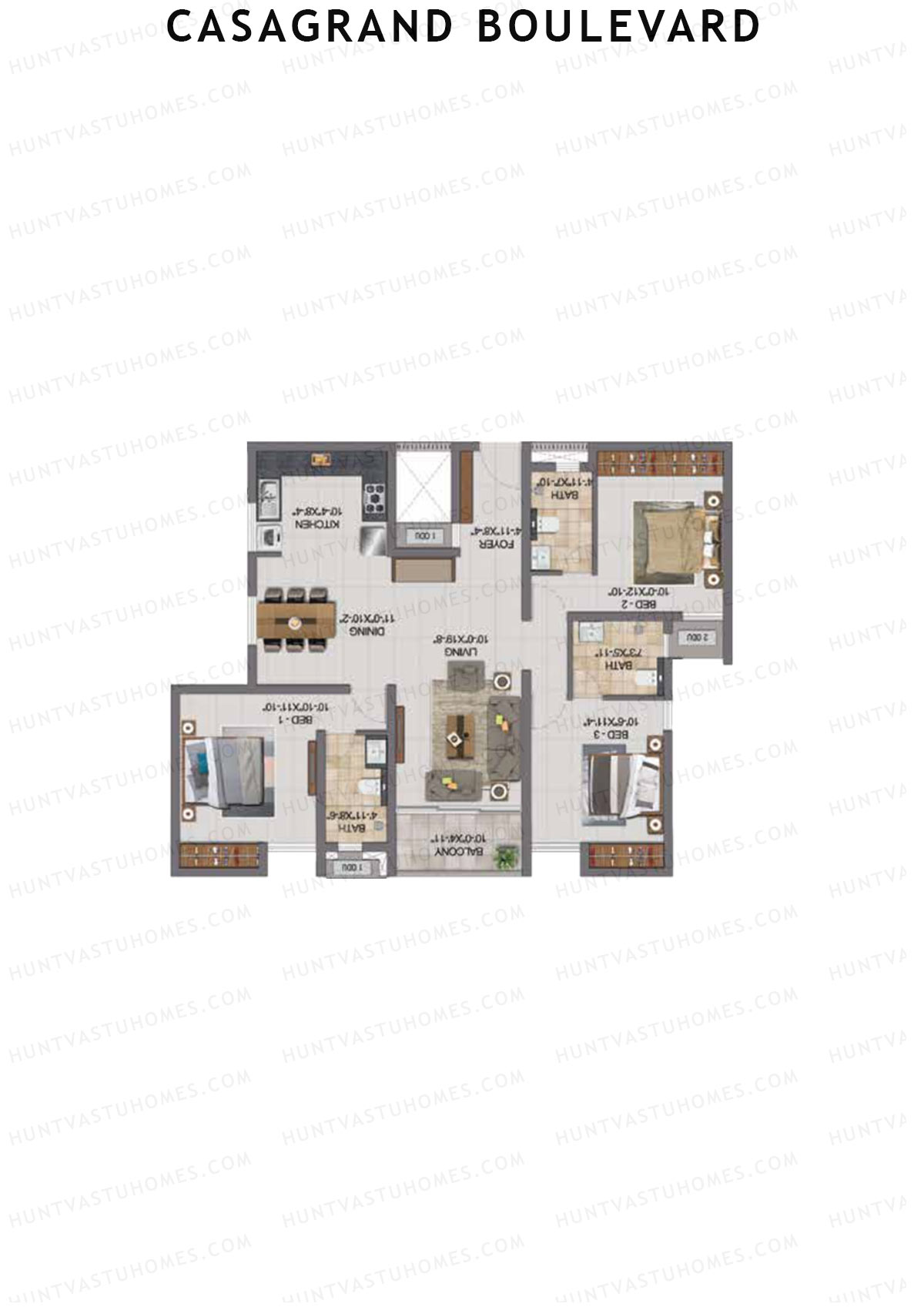 Casagrand Boulevard Wing B Unit J13 Floor Plan