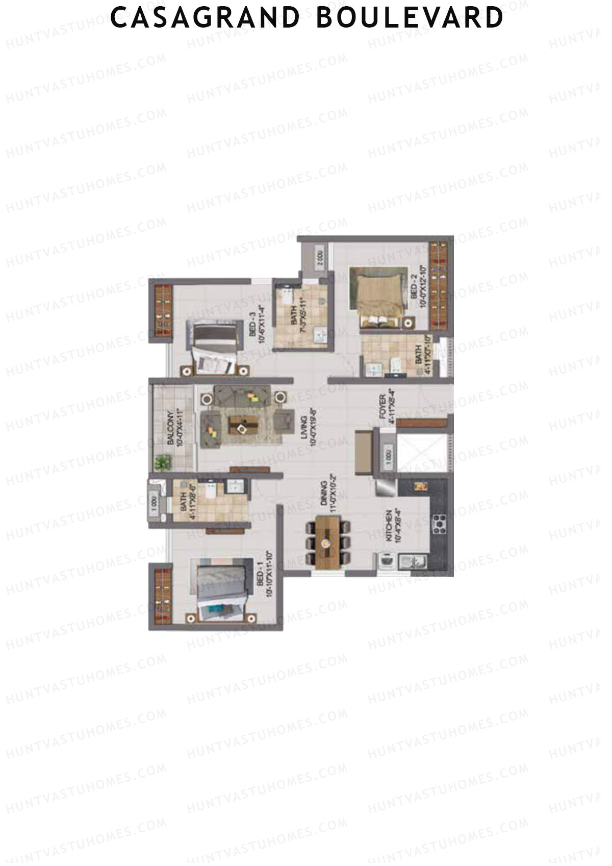 Casagrand Boulevard Wing B Unit G2 Floor Plan