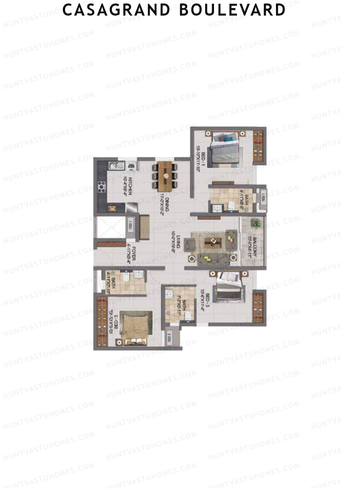 Casagrand Boulevard Wing B Unit H10 Floor Plan