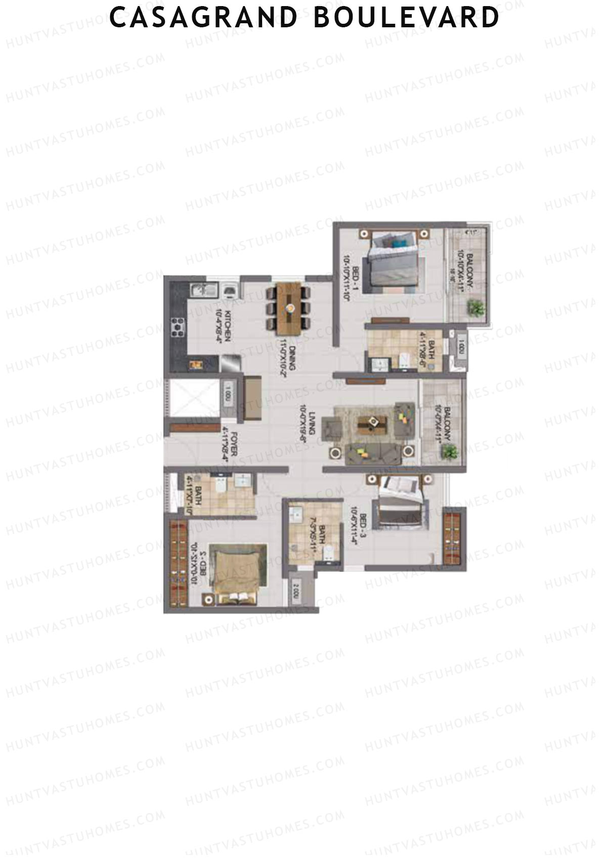 Casagrand Boulevard Wing B Unit H10 Floor Plan