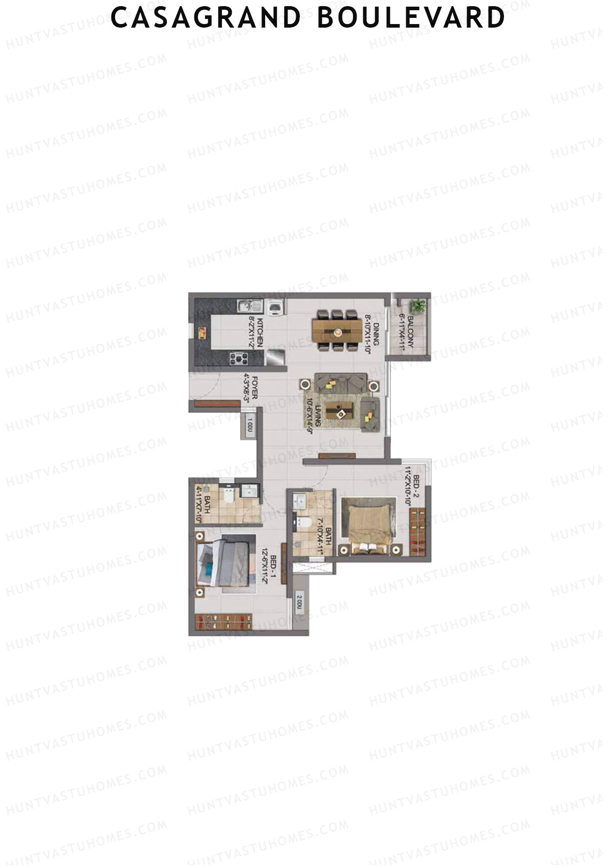 Casagrand Boulevard Wing B Unit H11 Floor Plan