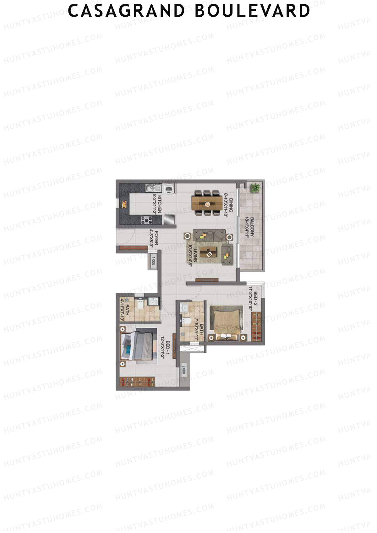 Casagrand Boulevard Wing B Unit H11 Floor Plan