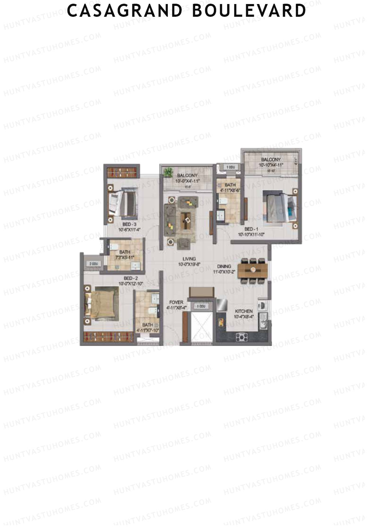 Casagrand Boulevard Wing B Unit H1 Floor Plan