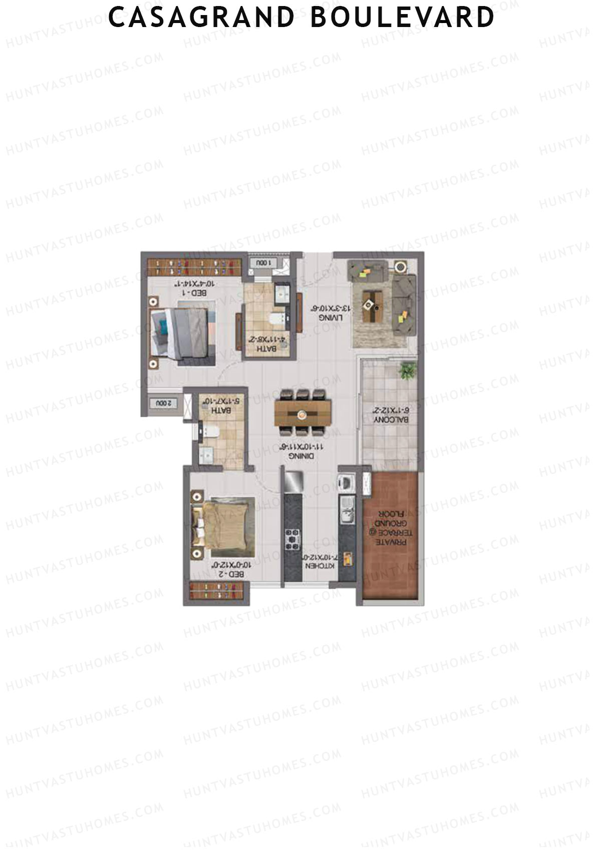 Casagrand Boulevard Wing B Unit H2 Floor Plan