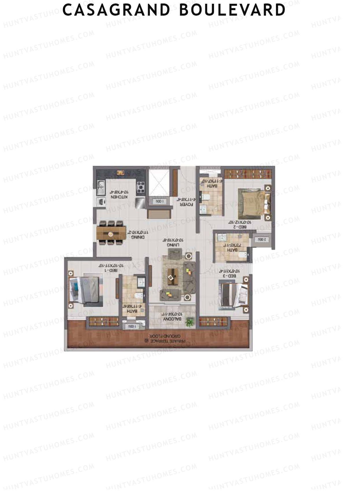 Casagrand Boulevard Wing B Unit J13 Floor Plan
